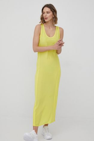 Calvin Klein sukienka jedwabna kolor żółty maxi dopasowana