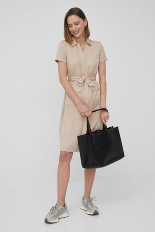 Calvin Klein rochie culoarea bej, mini, drept