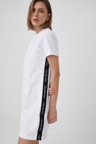 Calvin Klein Jeans rochie din bumbac culoarea alb, mini, drept