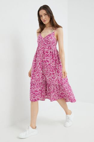 Pamučna haljina GAP boja: ljubičasta, mini, širi se prema dolje