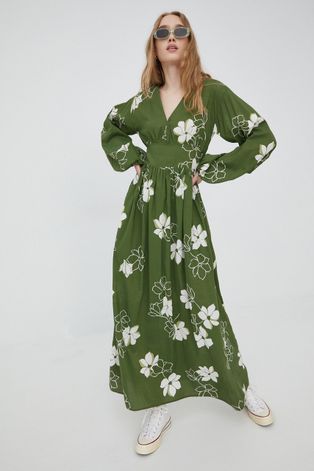 Платье Billabong цвет зелёный maxi расклешённая