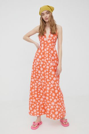 Сукня з домішкою льону Billabong Billabong X Wrangler колір помаранчевий maxi розкльошена