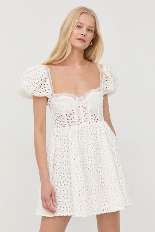 Lanena haljina For Love & Lemons boja: bijela, mini, širi se prema dolje
