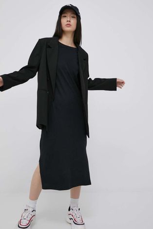 Памучна рокля Brave Soul в черно среднодълъг модел със стандартна кройка