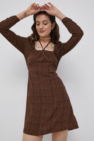 Brave Soul sukienka kolor brązowy mini rozkloszowana