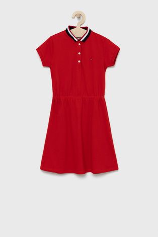 Dívčí šaty Tommy Hilfiger červená barva, midi, áčková