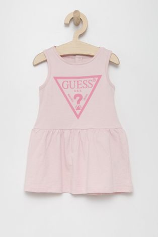 Dětské bavlněné šaty Guess růžová barva, mini, áčková