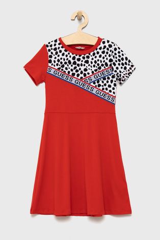 Dívčí šaty Guess červená barva, mini, áčková