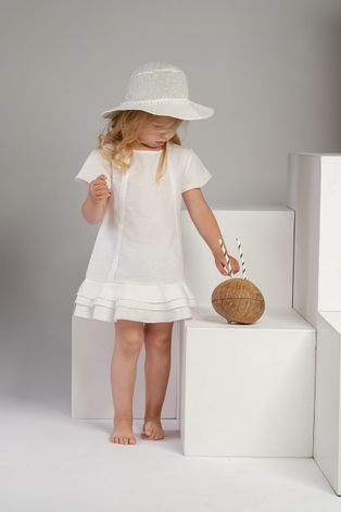 Jamiks sukienka lniana dziecięca kolor biały mini rozkloszowana