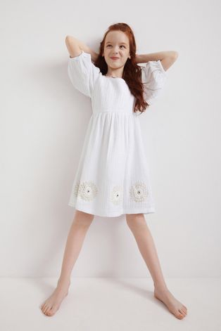 Dětské bavlněné šaty Desigual bílá barva, mini, áčková