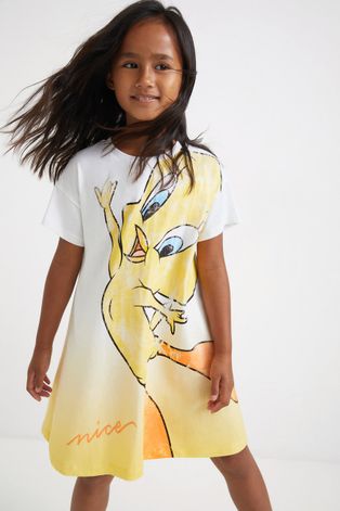 Desigual rochie din bumbac pentru copii culoarea galben, mini, oversize