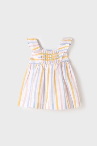 Dječja pamučna haljina Mayoral Newborn boja: žuta, mini, širi se prema dolje