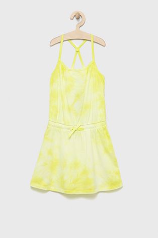 Детска памучна рокля United Colors of Benetton в жълто среднодълъг модел със стандартна кройка