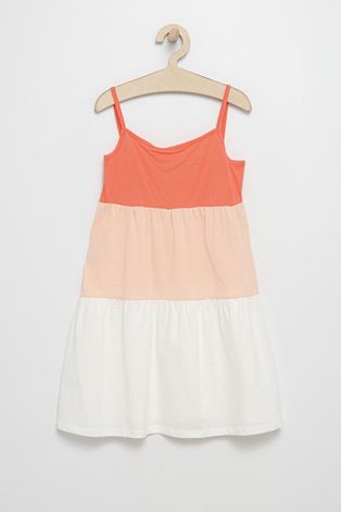 Хлопковое детское платье United Colors of Benetton цвет оранжевый midi расклешённая