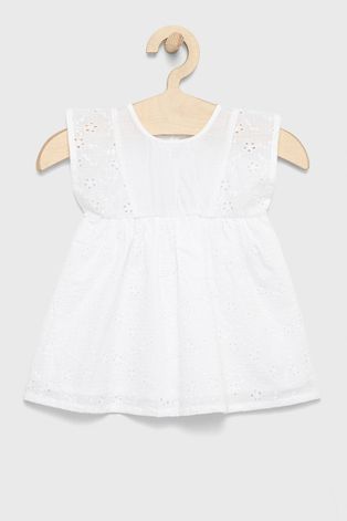 United Colors of Benetton rochie din bumbac pentru copii culoarea alb, midi, evazati