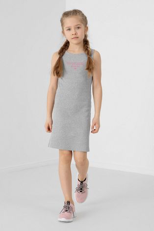 4F sukienka dziecięca kolor szary mini prosta