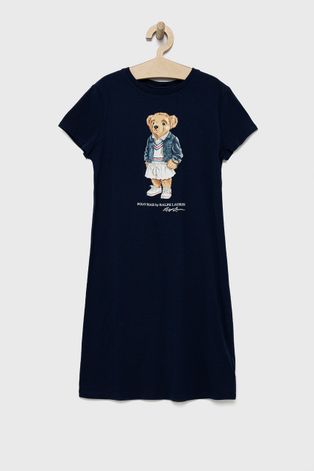 Dětské bavlněné šaty Polo Ralph Lauren tmavomodrá barva, mini, jednoduchý