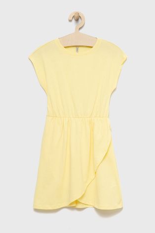 Dječja pamučna haljina Kids Only boja: žuta, mini, širi se prema dolje