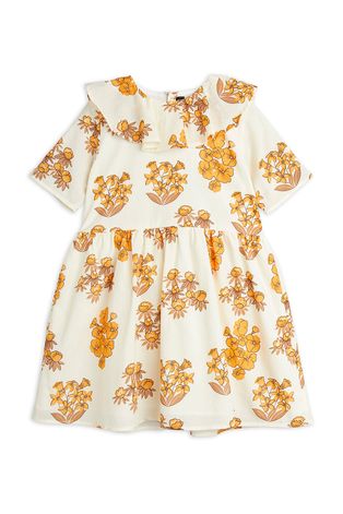 Dječja pamučna haljina Mini Rodini boja: bež, mini, širi se prema dolje