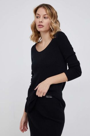 Sveter s prímesou vlny Calvin Klein dámsky, čierna farba, ľahký