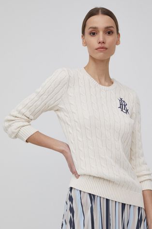 Βαμβακερό πουλόβερ Lauren Ralph Lauren γυναικεία, χρώμα: μπεζ,
