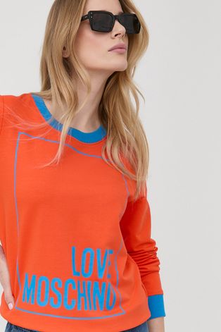 Mikina Love Moschino dámska, oranžová farba, s potlačou