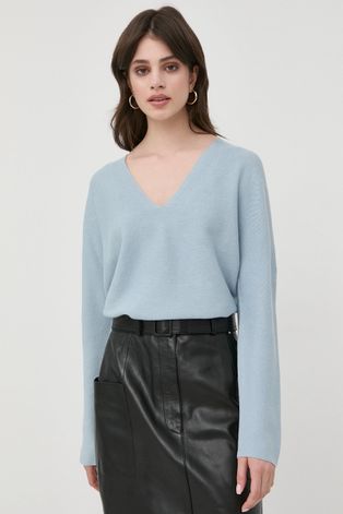 BOSS sweter z domieszką kaszmiru damski kolor niebieski lekki