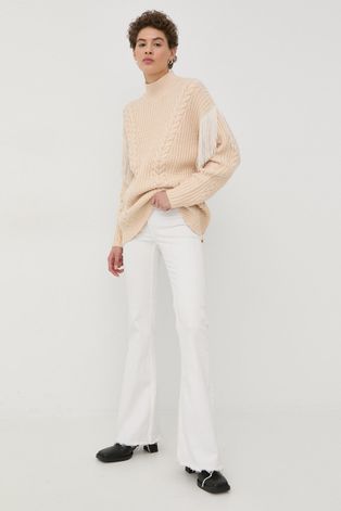 Bruuns Bazaar pulóver meleg, női, bézs, félgarbó nyakú