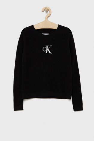 Dječji pamučni pulover Calvin Klein Jeans boja crna