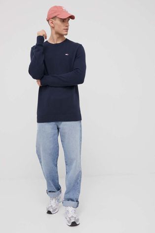 Tommy Jeans pamut pulóver könnyű, férfi, sötétkék