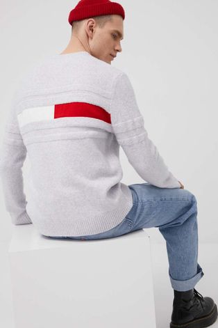 Tommy Jeans gyapjúkeverék pulóver meleg, férfi, szürke