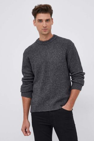 Вълнен пуловер Samsoe Samsoe мъжки в сиво от топла материя