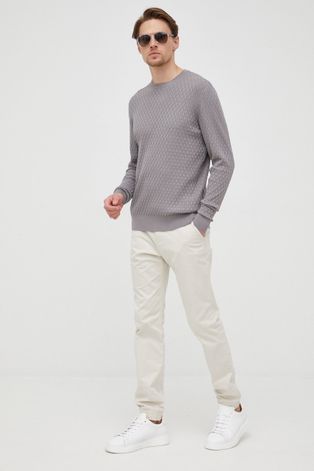 Пуловер Emporio Armani мъжки в сиво от лека материя