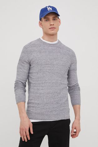 Памучен пуловер Tom Tailor мъжки в сиво от лека материя
