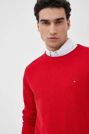 Tommy Hilfiger pamut pulóver könnyű, férfi, piros