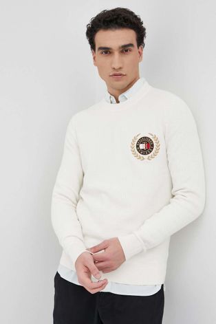 Бавовняний светр Tommy Hilfiger Icon чоловічий колір бежевий легкий