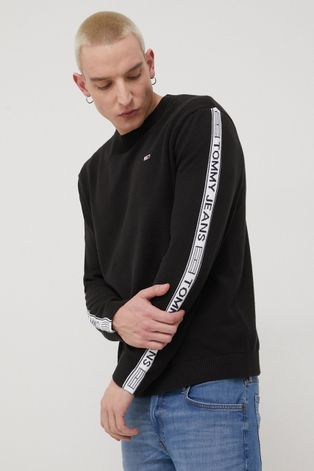Pamučni pulover Tommy Jeans za muškarce, boja: crna, lagani