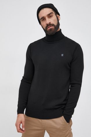 Вълнен пуловер G-Star Raw мъжки в черно от лека материя с широко поло