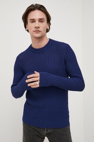 Pamučni pulover Solid muški, boja: tamno plava,