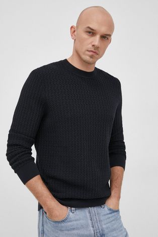 Βαμβακερό πουλόβερ HUGO ανδρικά, χρώμα: μαύρο,