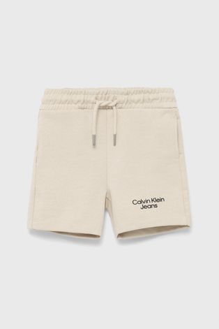 Дитячі бавовняні шорти Calvin Klein Jeans колір бежевий регульована талія