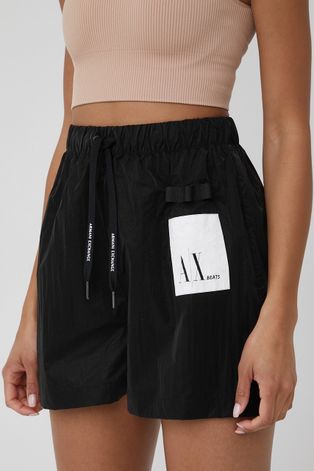 Kratke hlače Armani Exchange za žene, boja: crna, s aplikacijom, visoki struk