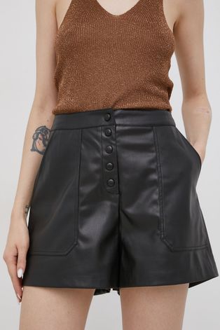 Only pantaloni scurti femei, culoarea negru, neted, high waist