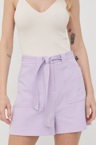 Къси панталони Guess в лилаво с изчистен дизайн с висока талия