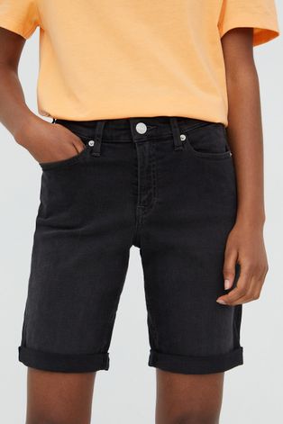 Tommy Jeans pantaloni scurti jeans Bf0281 femei, culoarea negru, neted, medium waist