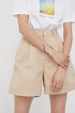 Kratke hlače GAP za žene, boja: bež, glatki materijal, visoki struk