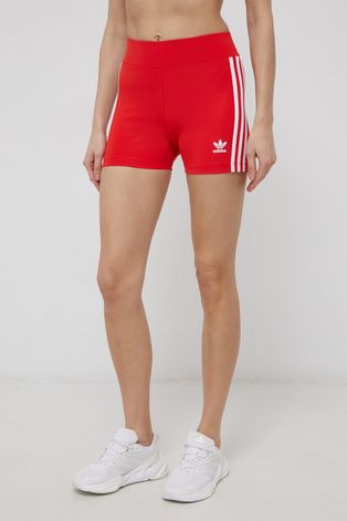Шорты adidas Originals женское цвет красный гладкие высокая посадка