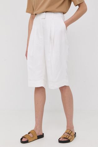 Kratke hlače s dodatkom lana Birgitte Herskind za žene, boja: bijela, glatki materijal, visoki struk