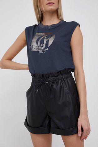 Šortky Pepe Jeans Becca dámske, čierna farba, jednofarebné, vysoký pás