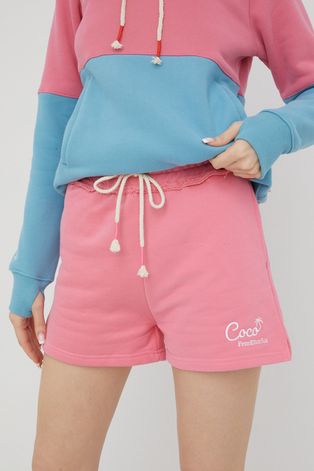 Pamučne kratke hlače Femi Stories za žene, boja: ružičasta, s aplikacijom, visoki struk